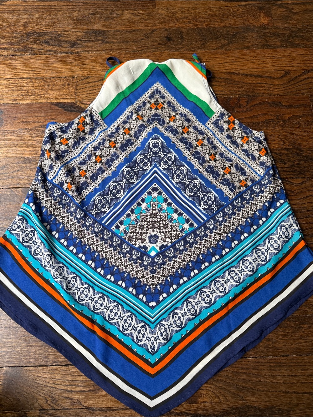 Boho Chevron Print Handkerchief Hem Tank Top - Blue/Multi women’s size small - Picture 10 of 14